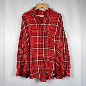 Free People We The Free Hidden Valley Plaid Button Down Shirt Oversized Studs M